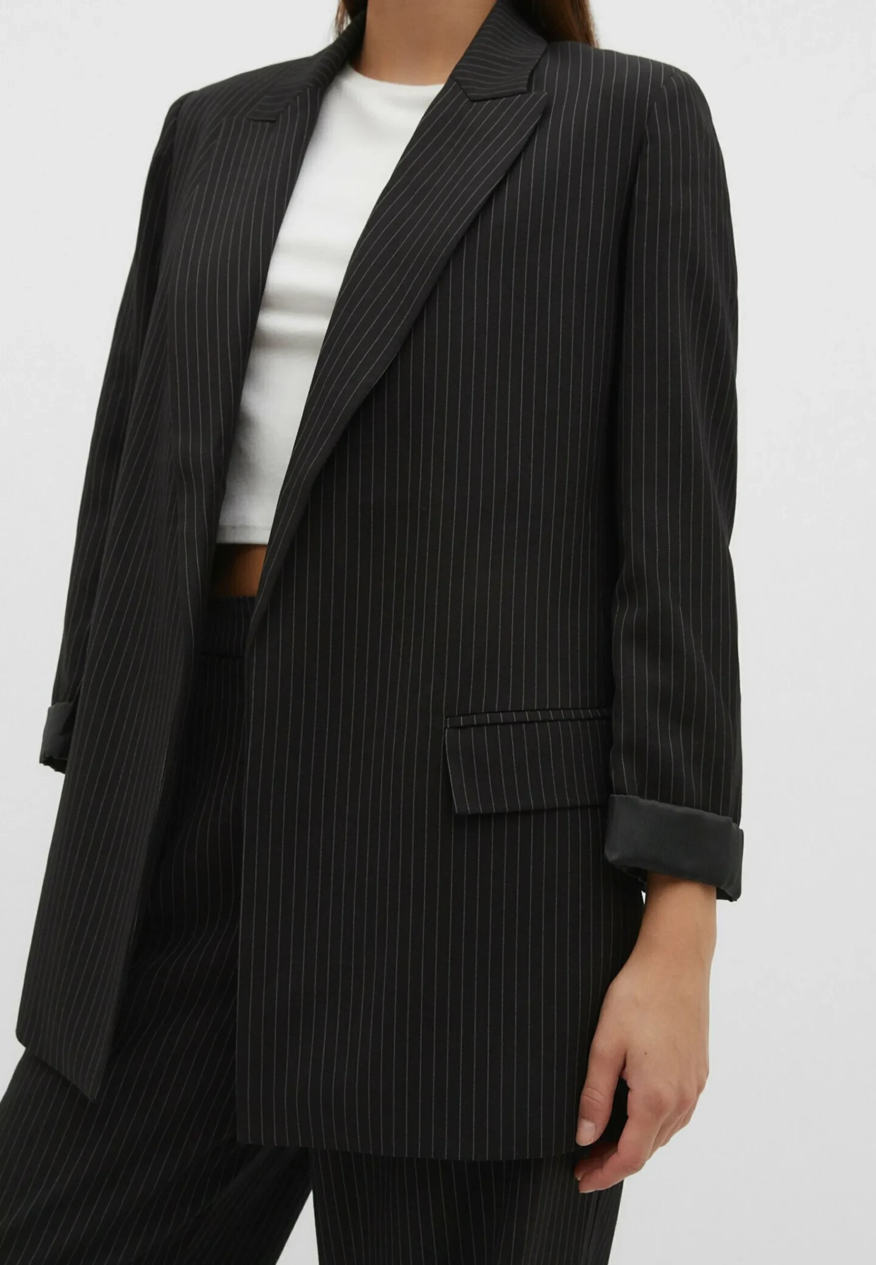 Flowing Open Pinstripe - Manteau Court|Stradivarius Cheap